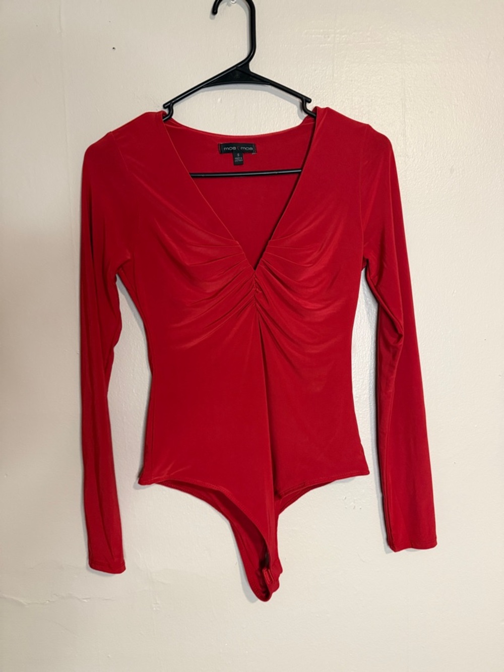 Moa Moa Red Long-Sleeve V-Neck Ruched Bodysuit